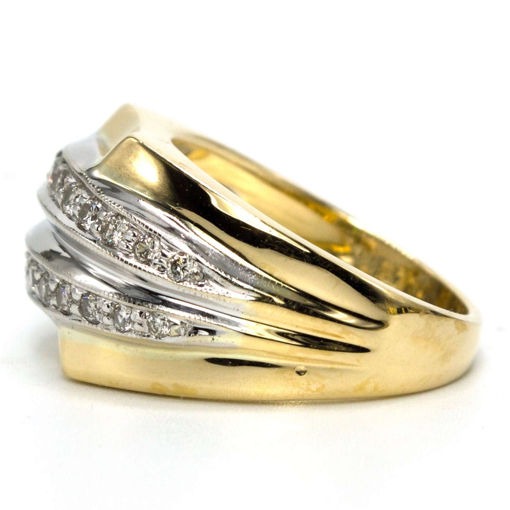 Two Tone 18K Gold and Diamond Wide Pinky Ring – A.J. Martin Estate