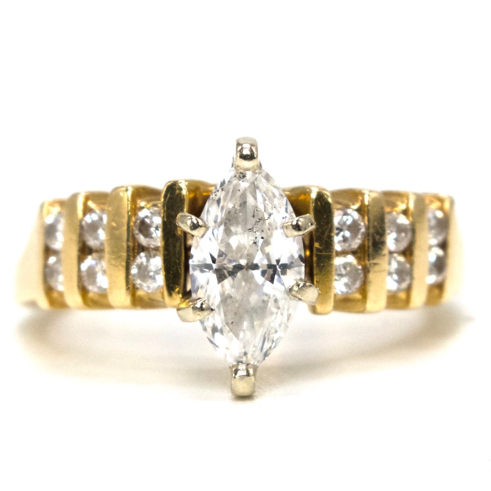 0.77 Carat Marquise Cut Diamond Ring with Channel Set Accent Diamonds in Gold
