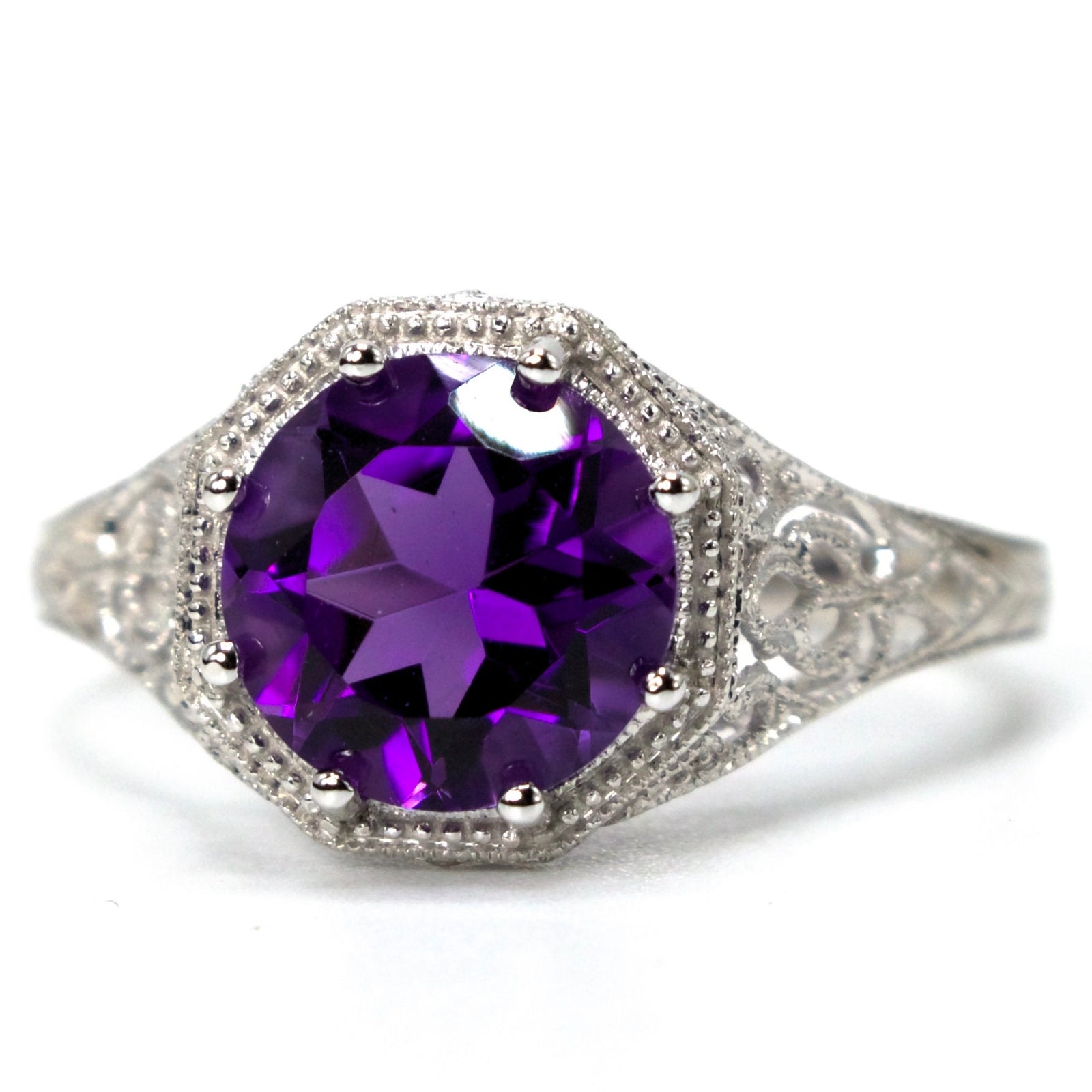 Edwardian Style 1.80ct Amethyst in Filigree White Gold Setting
