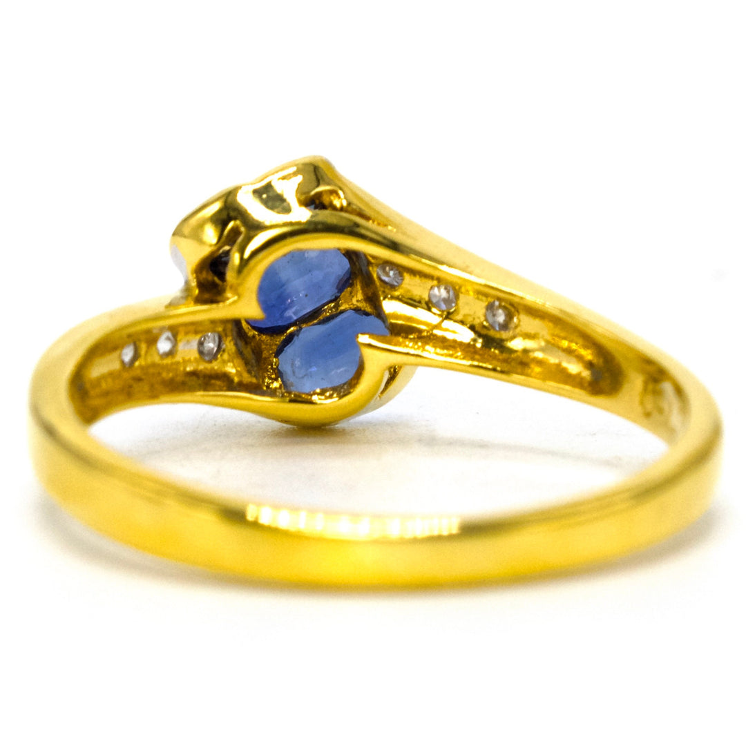 Estate Three Stone Bypass Ring with Sapphires and Diamonds in 18K Gold