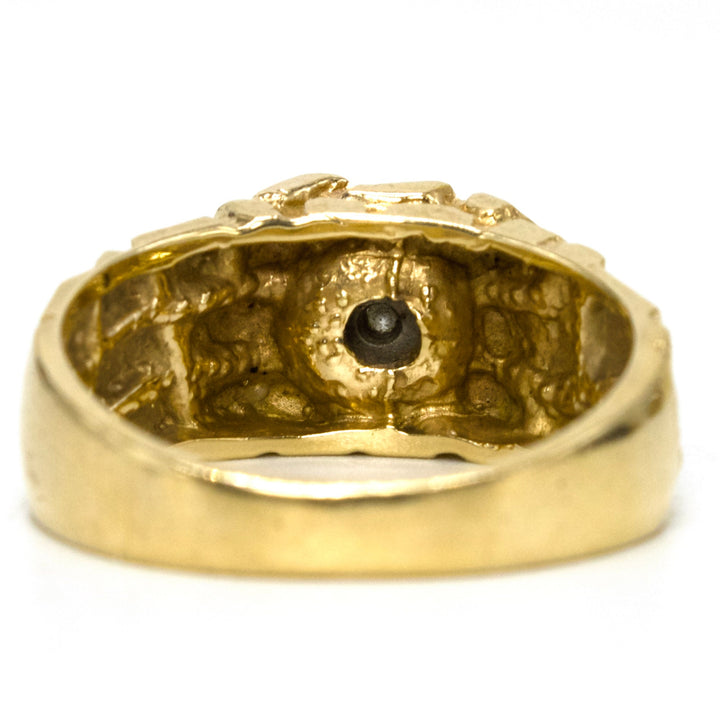 Estate 14K Yellow Gold Nugget Style Ring with Diamond Cluster at its Center