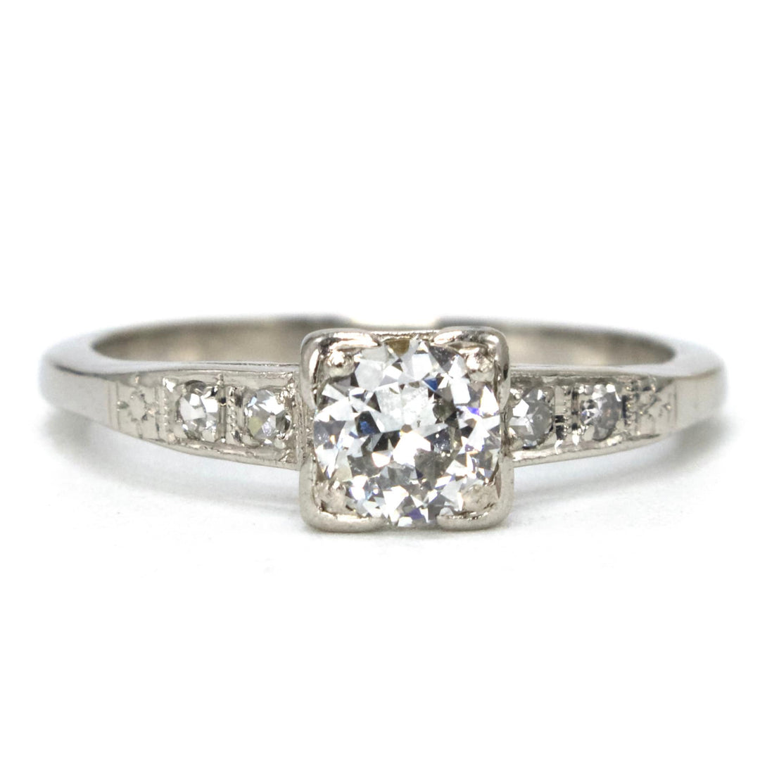 Half Carat Old European Cut Diamond Accented Platinum Solitaire