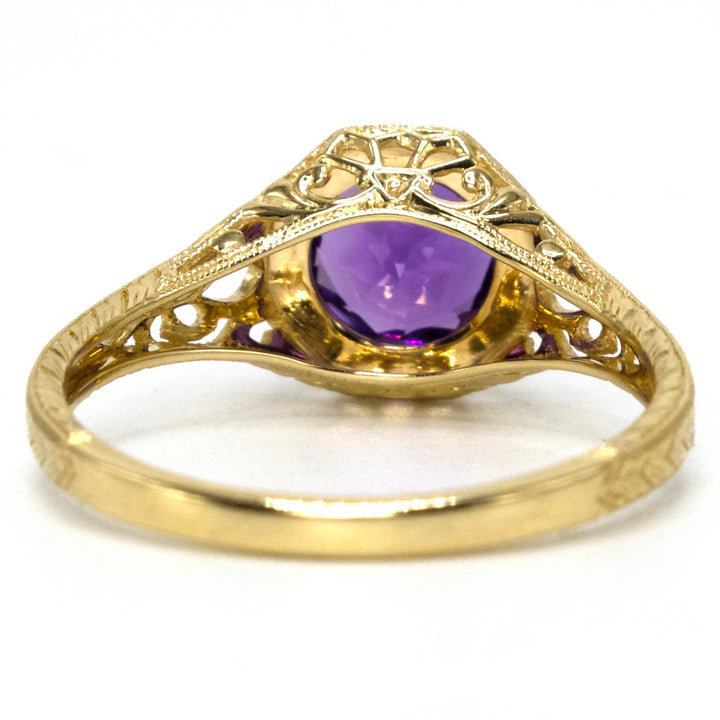 Edwardian Style 0.93ct Amethyst in Filigree Yellow Gold Setting