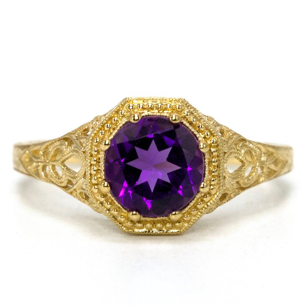 Edwardian Style 0.93ct Amethyst in Filigree Yellow Gold Setting