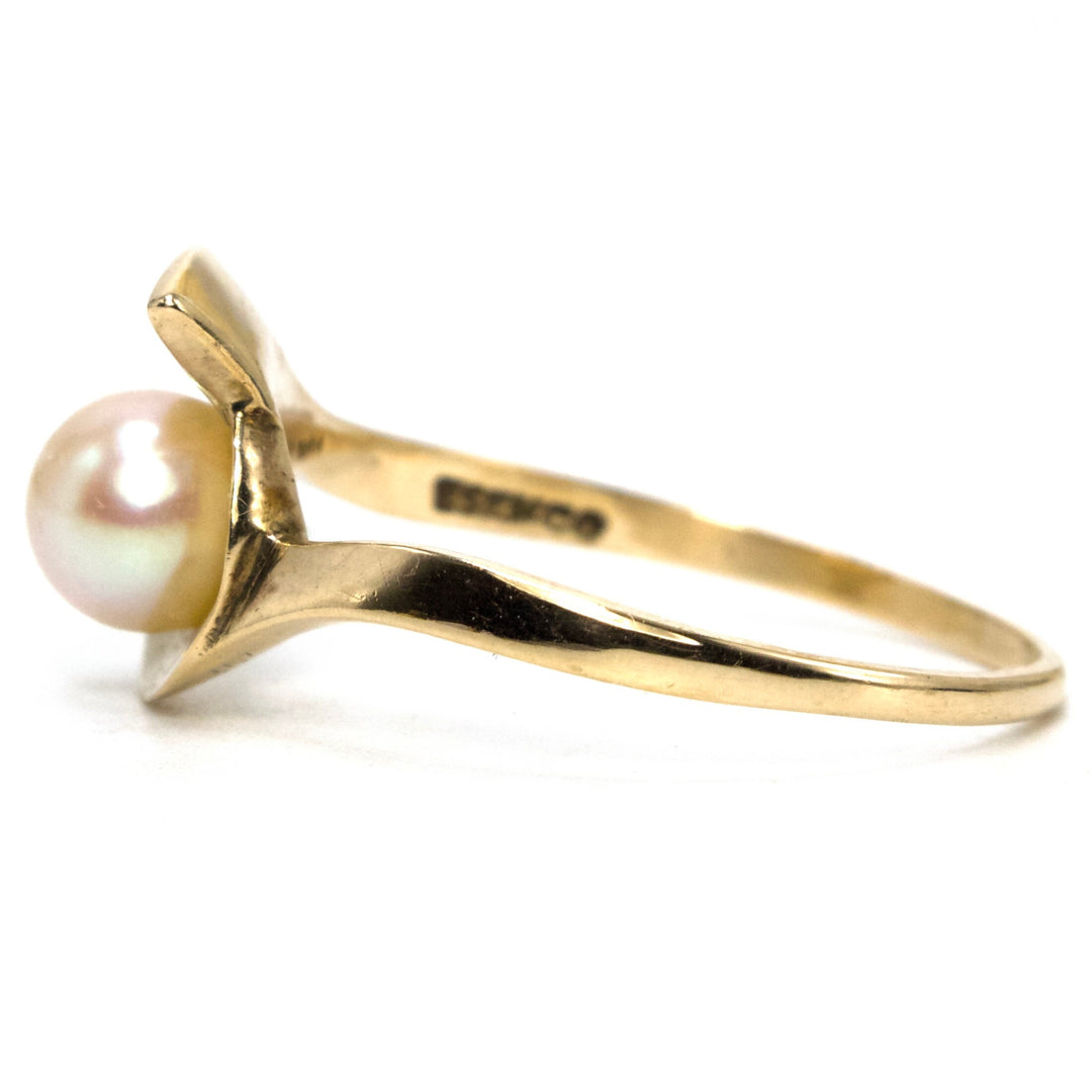 Vintage Midcentury Esemco Gold Asymmetric Pearl Swoop Ring