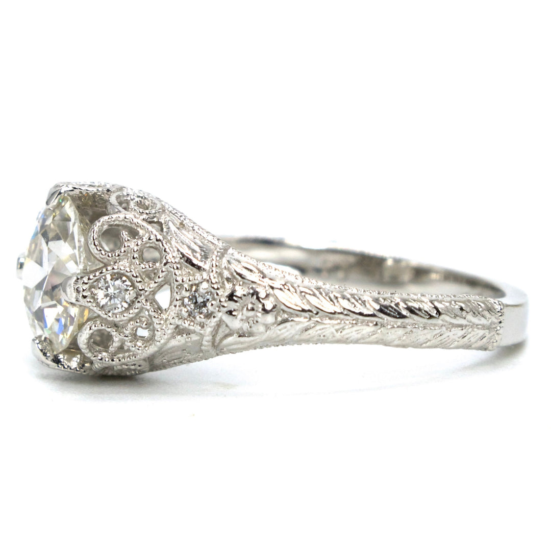 1.28 Carat Old European Cut Edwardian Inspired Platinum Diamond Solitaire