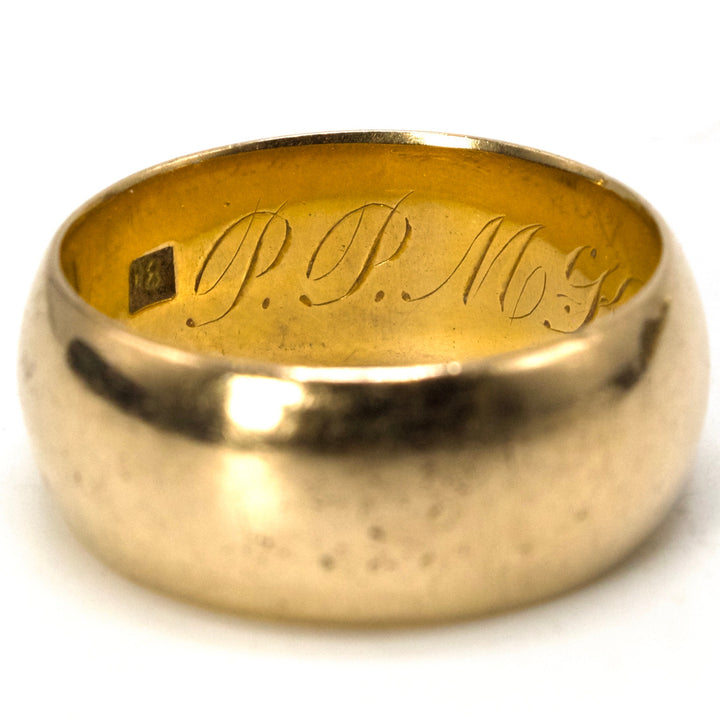 18K Yellow Gold Wide Cigar Style Wedding Band