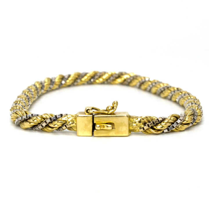 Vintage Twisted 18 Karat Gold Two Tone Chain Bracelet