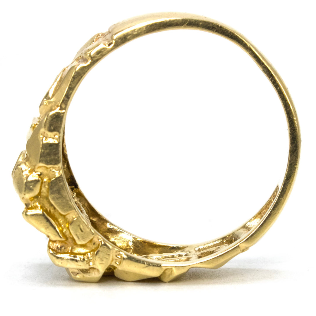 Estate 14K Yellow Gold Nugget Style Ring with Diamond Cluster at its Center