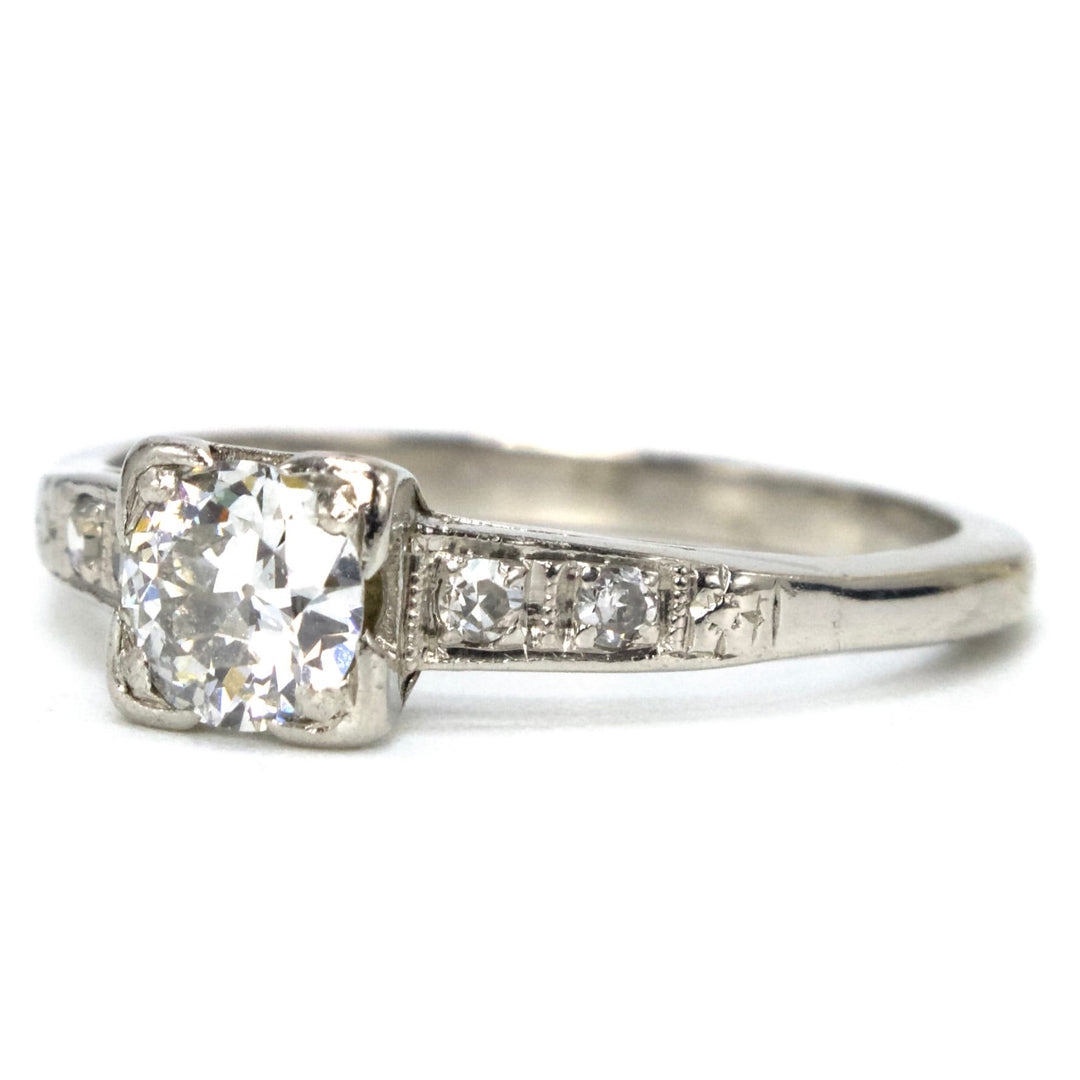 Half Carat Old European Cut Diamond Accented Platinum Solitaire