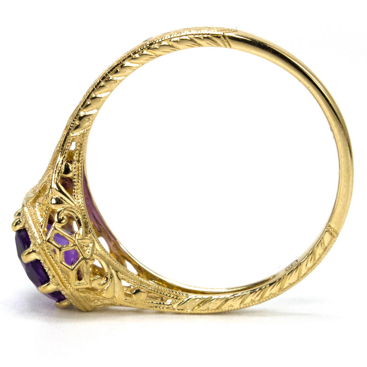 Edwardian Style 0.93ct Amethyst in Filigree Yellow Gold Setting