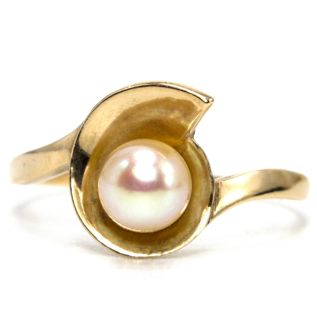 Vintage Midcentury Esemco Gold Asymmetric Pearl Swoop Ring