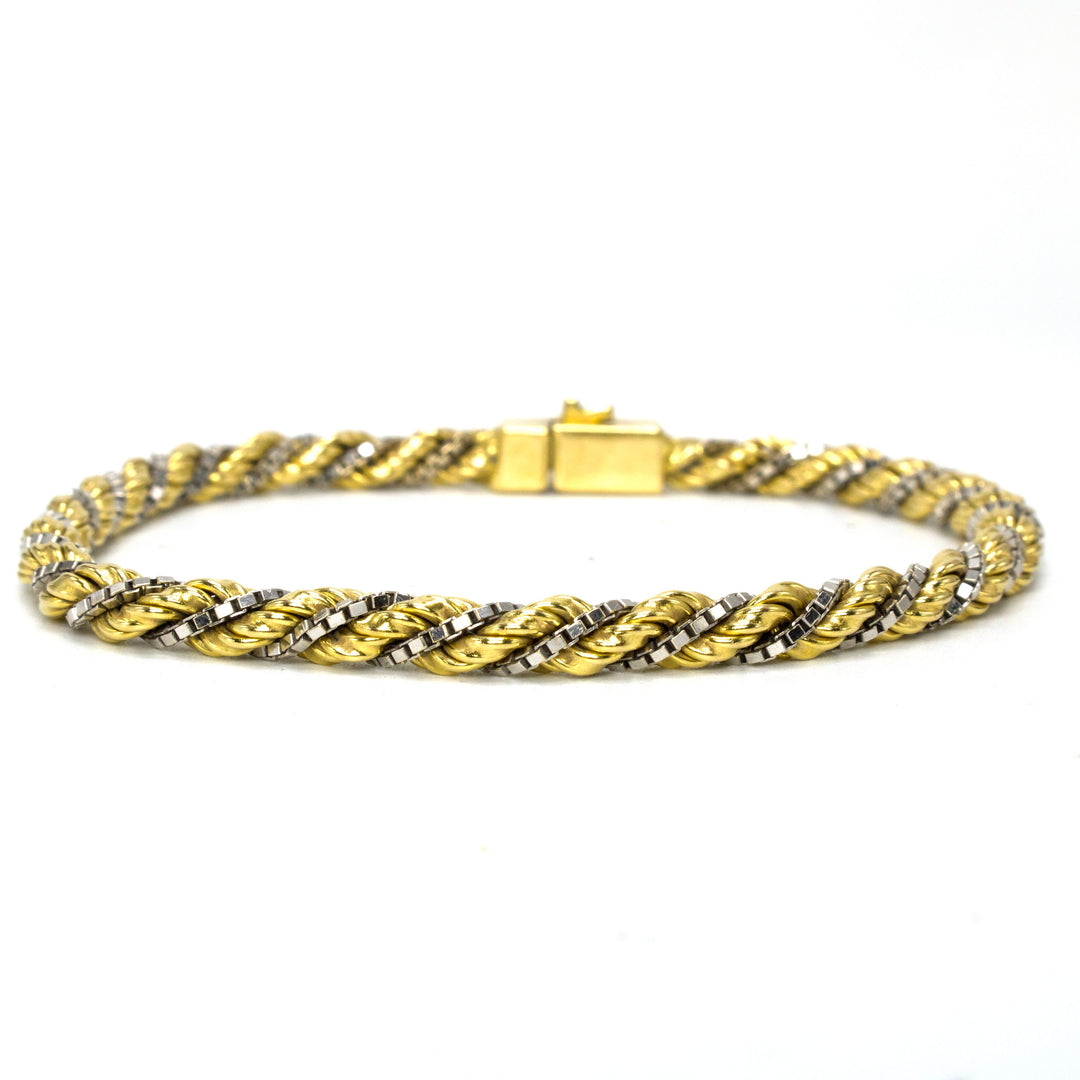 Vintage Twisted 18 Karat Gold Two Tone Chain Bracelet