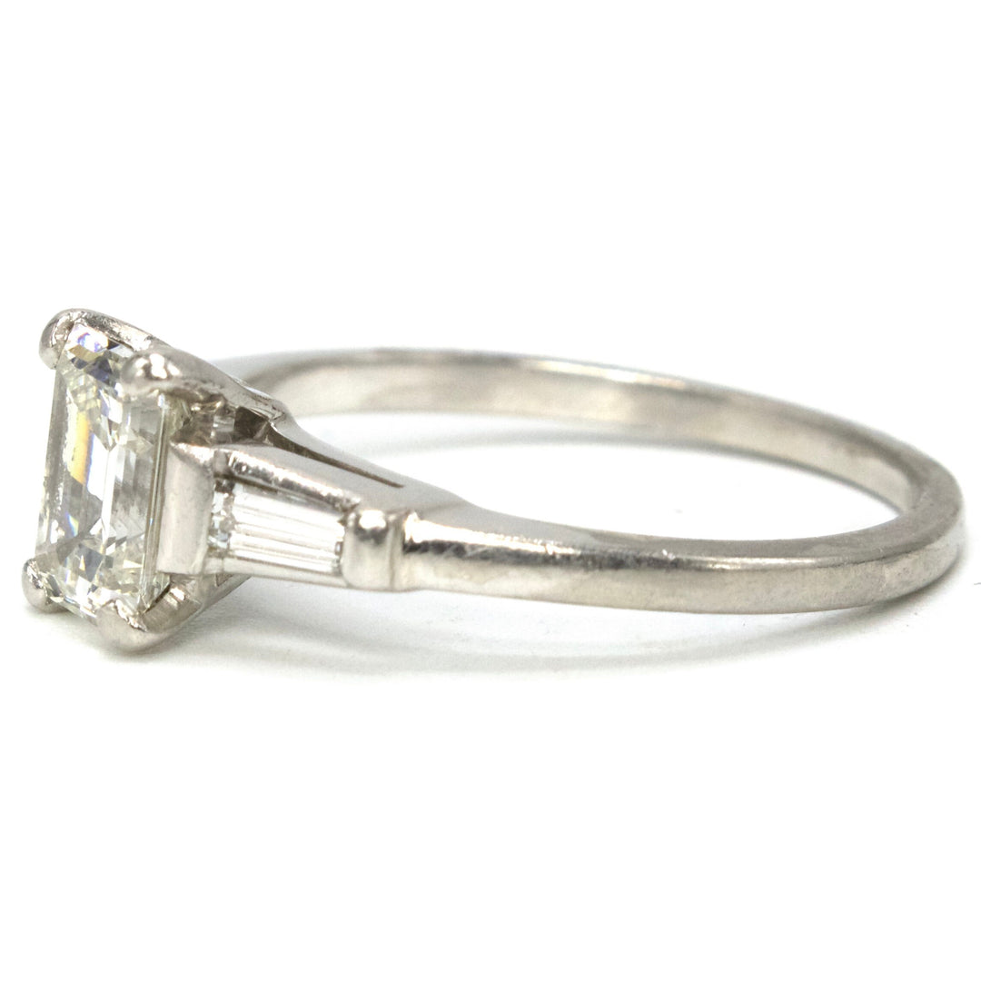 Classic 1.00 Carat Emerald Cut Diamond Engagement Ring in Platinum with Accent Baguettes