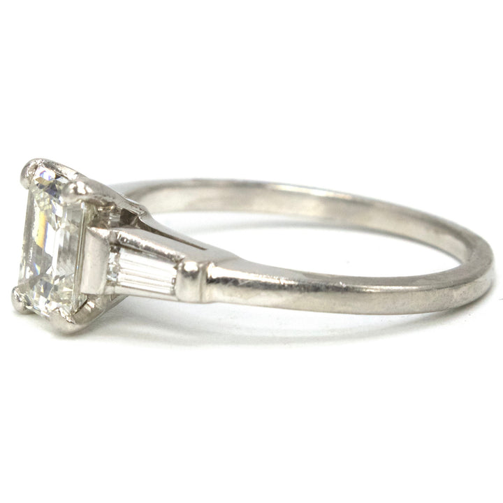 Classic 1.00 Carat Emerald Cut Diamond Engagement Ring in Platinum with Accent Baguettes