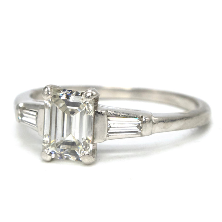 Classic 1.00 Carat Emerald Cut Diamond Engagement Ring in Platinum with Accent Baguettes