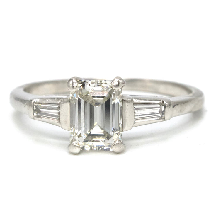 Classic 1.00 Carat Emerald Cut Diamond Engagement Ring in Platinum with Accent Baguettes