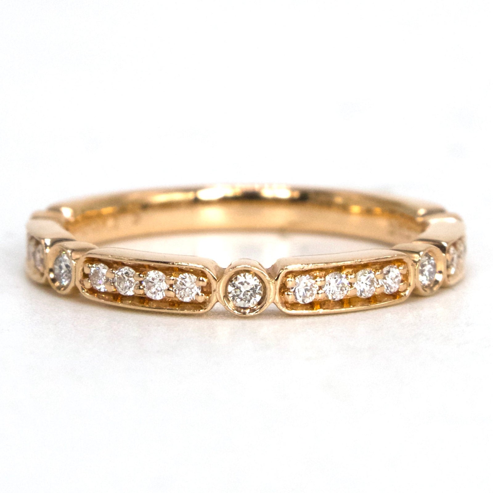 14K Rose Gold Alternating Round and Oblong Oval Setting Diamond Band