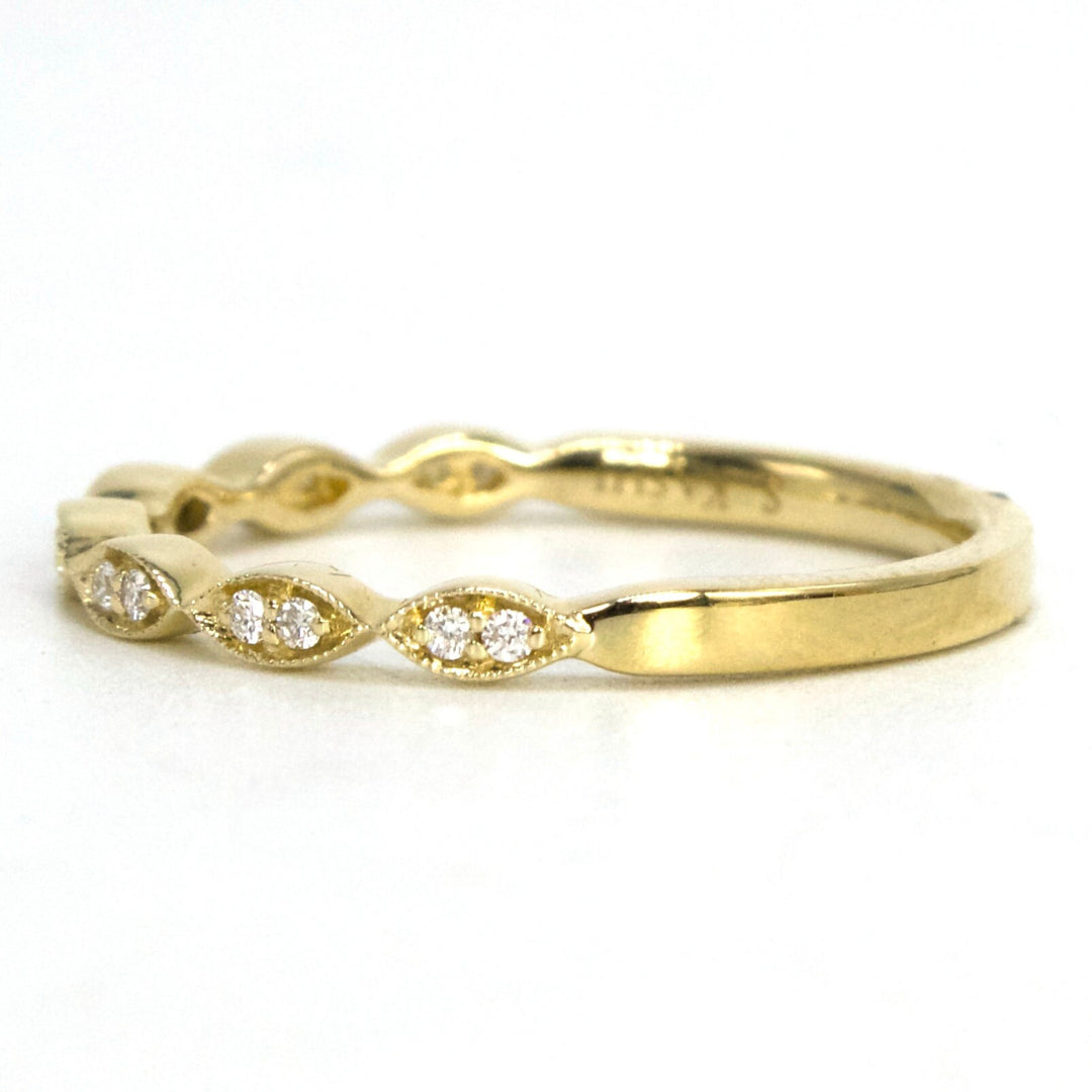 14K Yellow Gold and Round Diamond Band with Marquise Settings