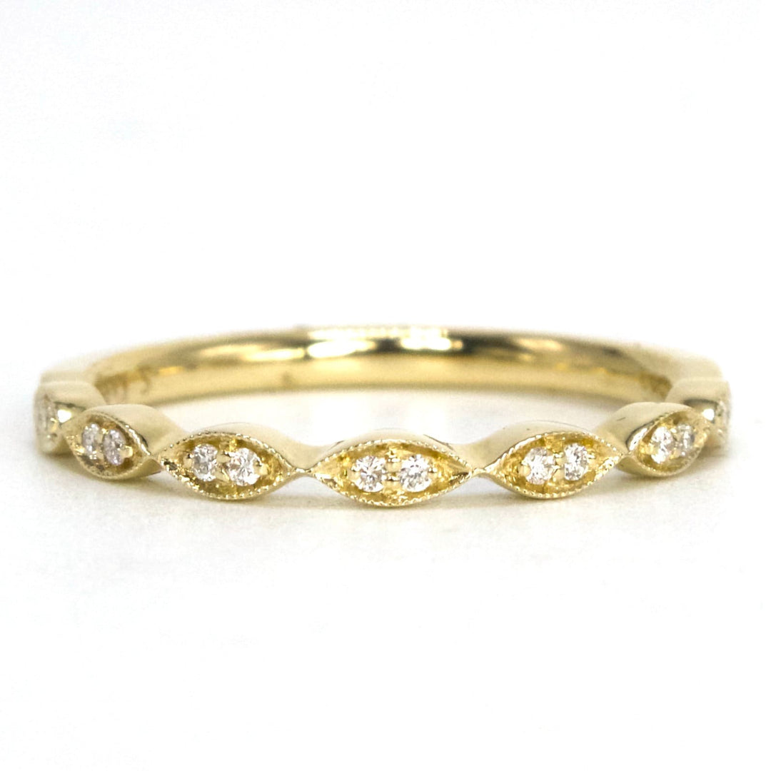 14K Yellow Gold and Round Diamond Band with Marquise Settings