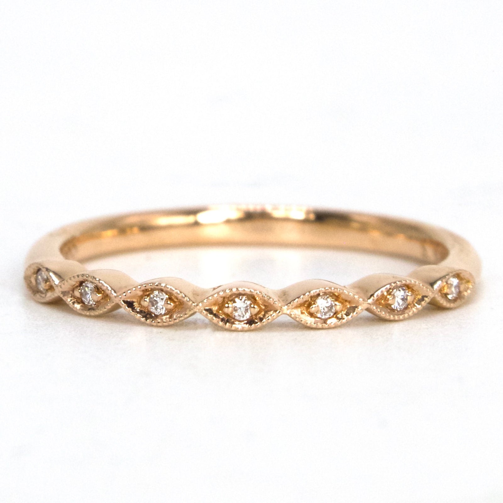 14K Rose Gold and Round Diamond Band with Marquise Settings
