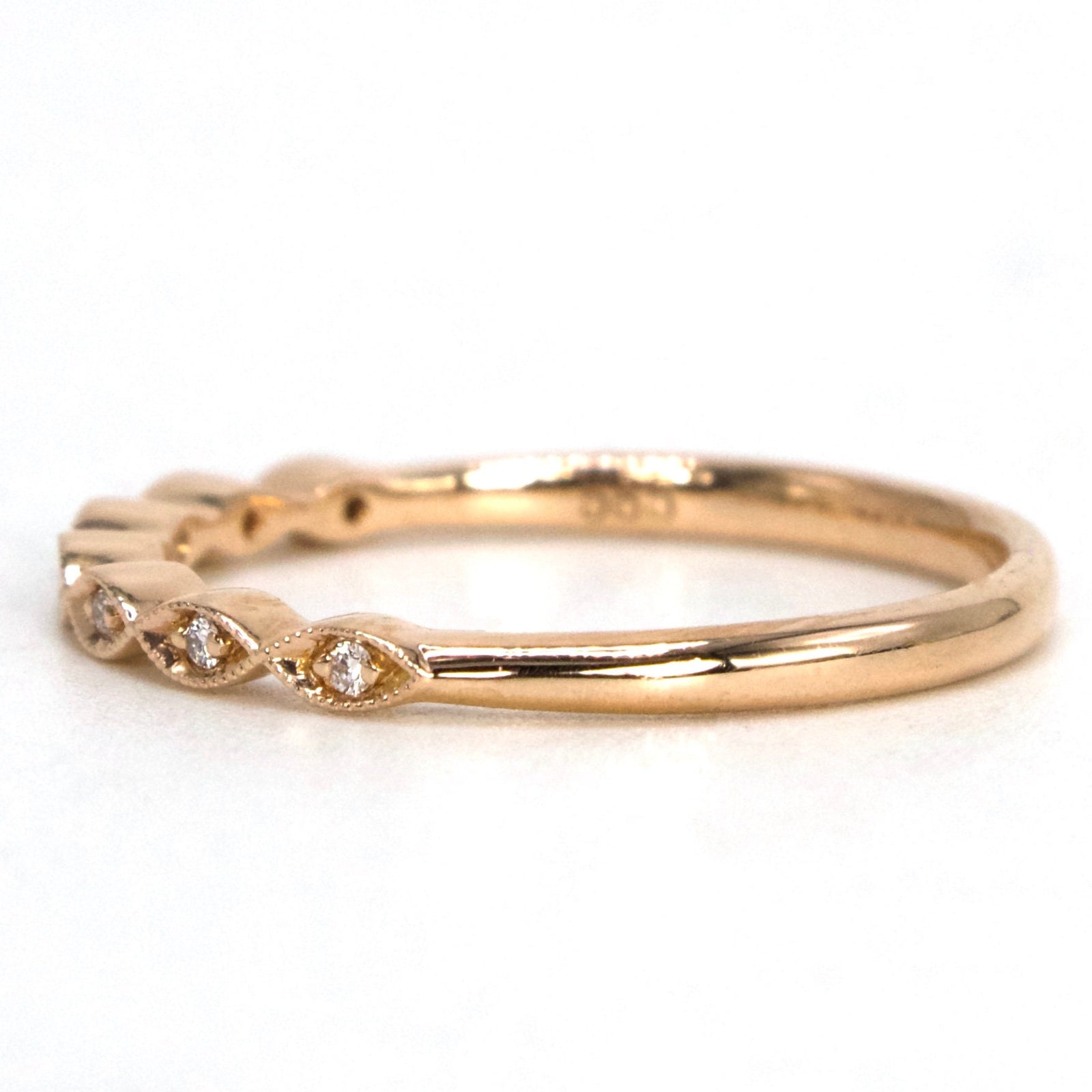 14K Rose Gold and Round Diamond Band with Marquise Settings