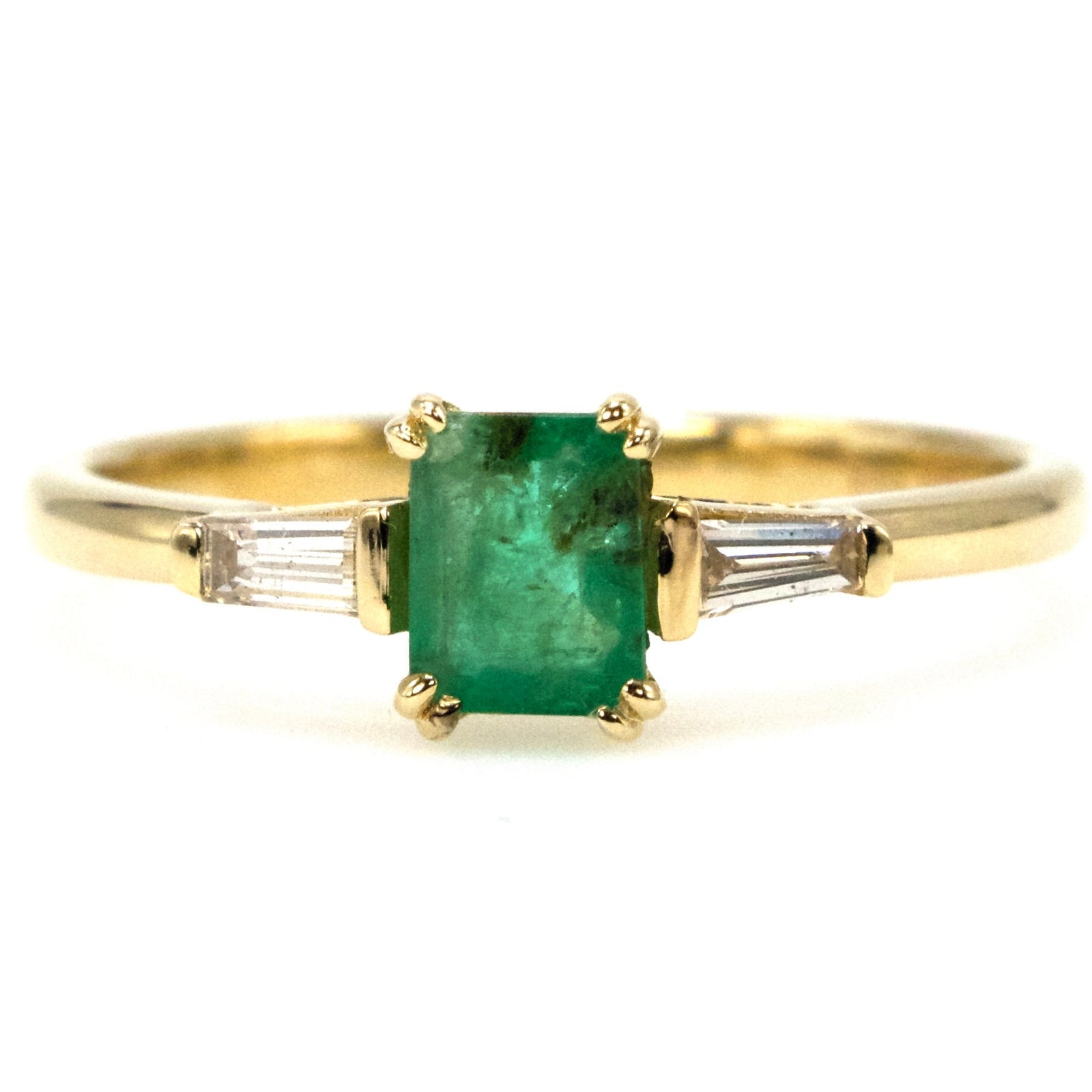 Yellow Gold Emerald Engagement Ring with Tapered Baguette Diamonds