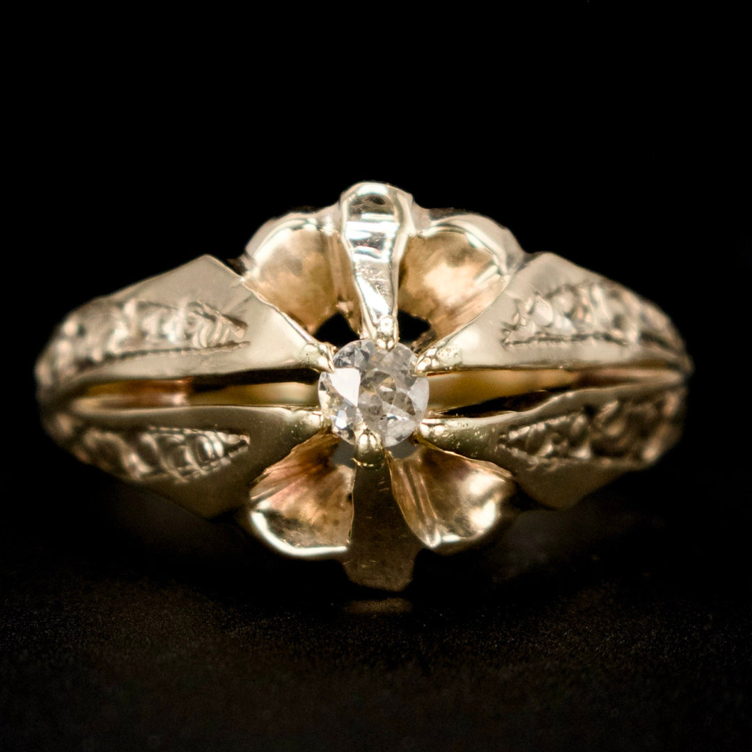 Yellow Gold Victorian Belcher Ring with Small Old European Cut Diamond