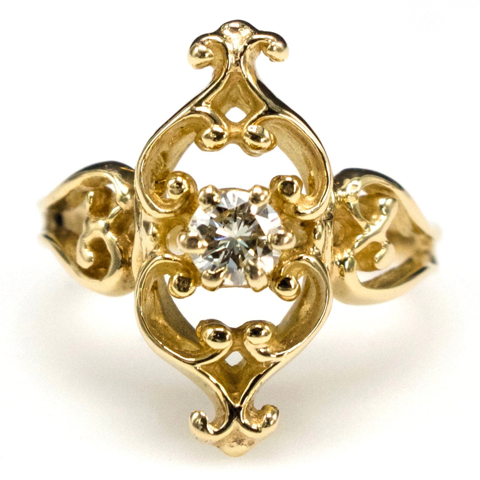 Vintage Art Nouveau Style Yellow Gold Openwork Diamond Ring