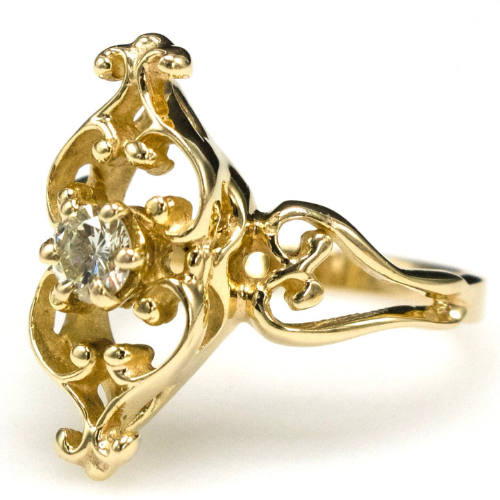 Vintage Art Nouveau Style Yellow Gold Openwork Diamond Ring