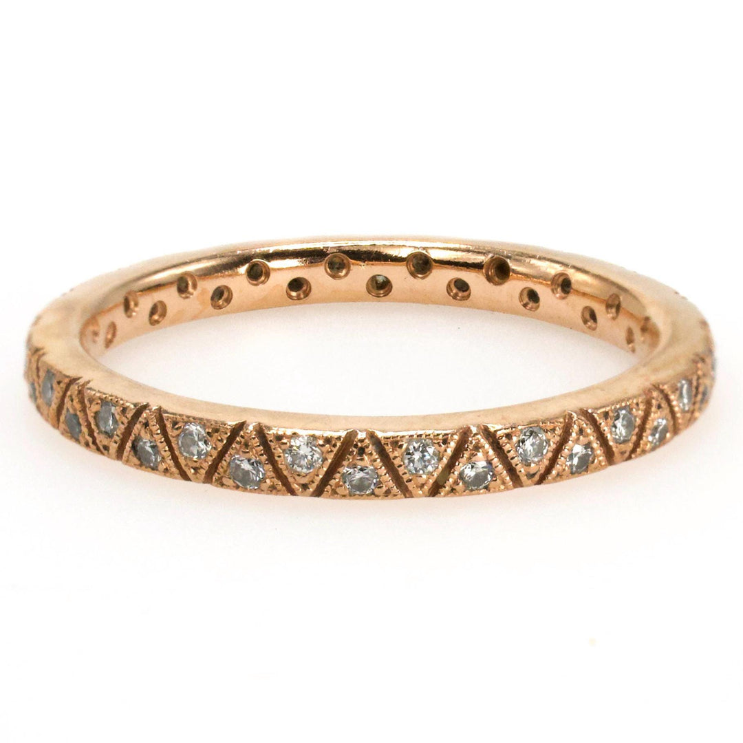 14K Rose Gold Eternity Band with Diamonds Set in Triangular Settings