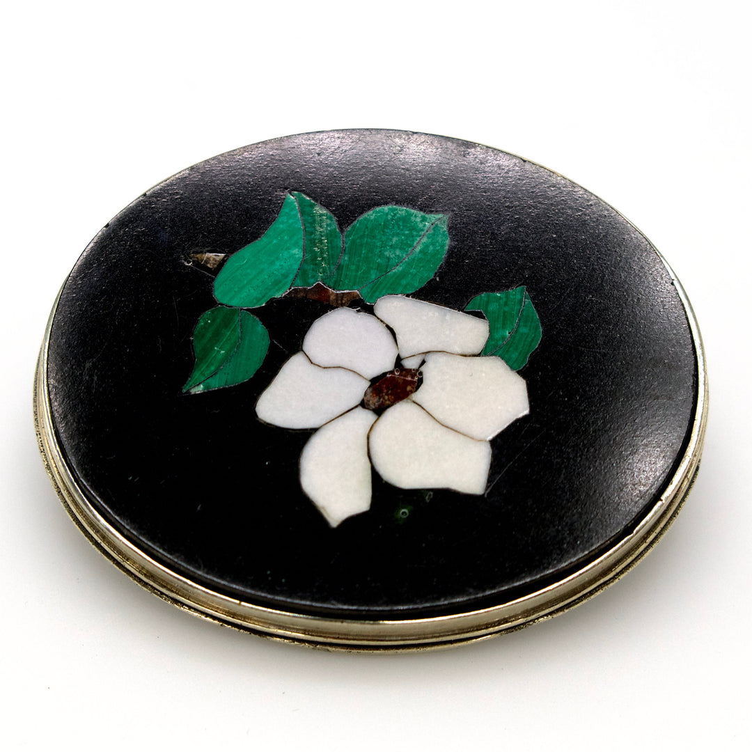 Antique Sterling Silver Pietra Dura Dogwood Flower Agate and