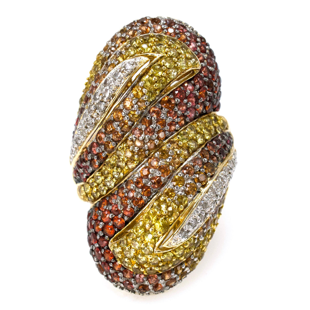 Elongated Swirl Ring with Multicolored Sapphires and Diamonds