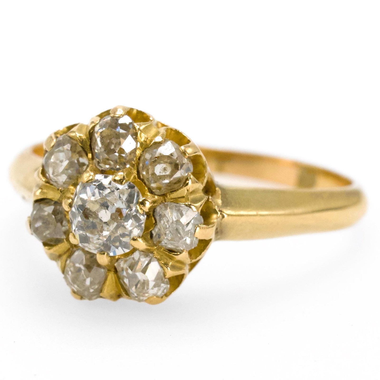 Victorian Old Mine Cut Diamond Cluster Ring in 18K Yellow Gold