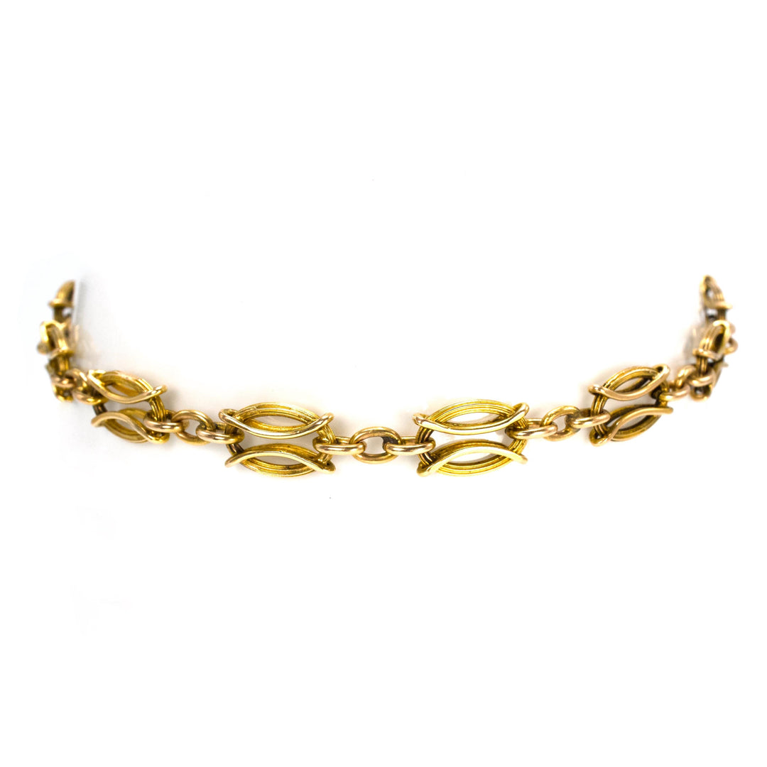 18K Yellow Gold Victorian Oval Link Bracelet with Safety Chain