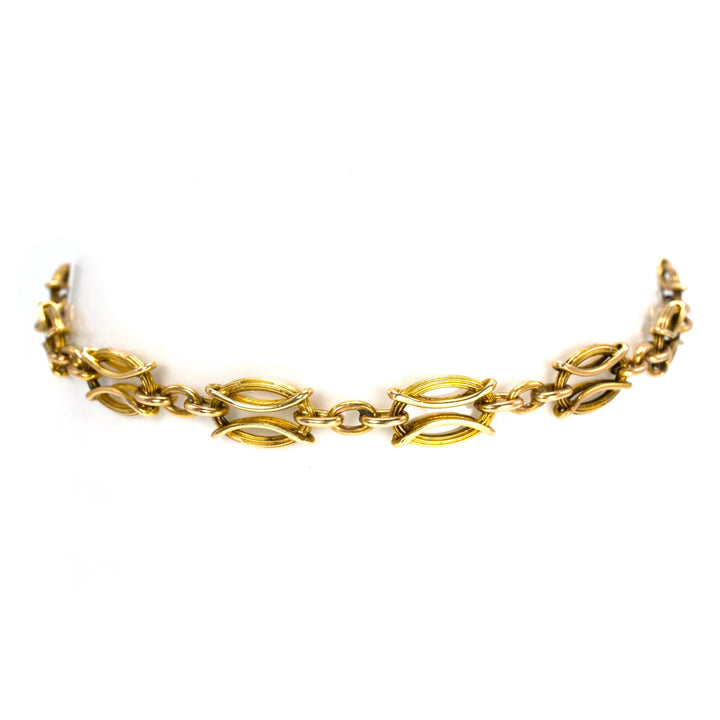 18K Yellow Gold Victorian Oval Link Bracelet with Safety Chain