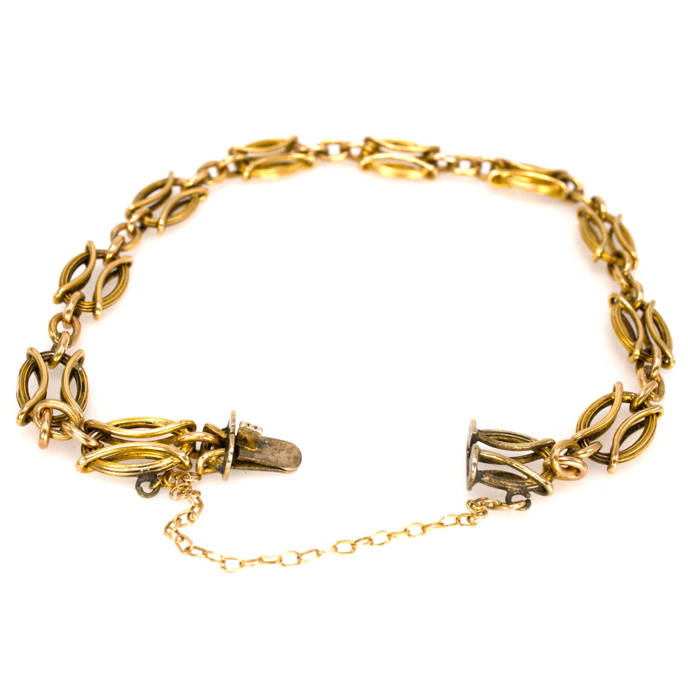 18K Yellow Gold Victorian Oval Link Bracelet with Safety Chain