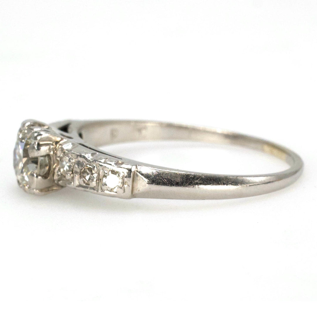 Estate 0.40 Carat Transition Cut Diamond Accented Platinum Solitaire