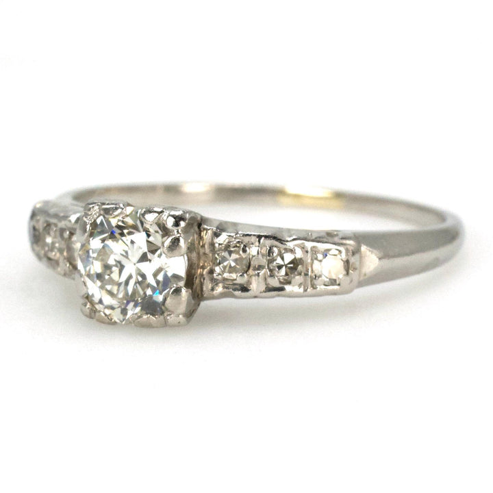 Estate 0.40 Carat Transition Cut Diamond Accented Platinum Solitaire