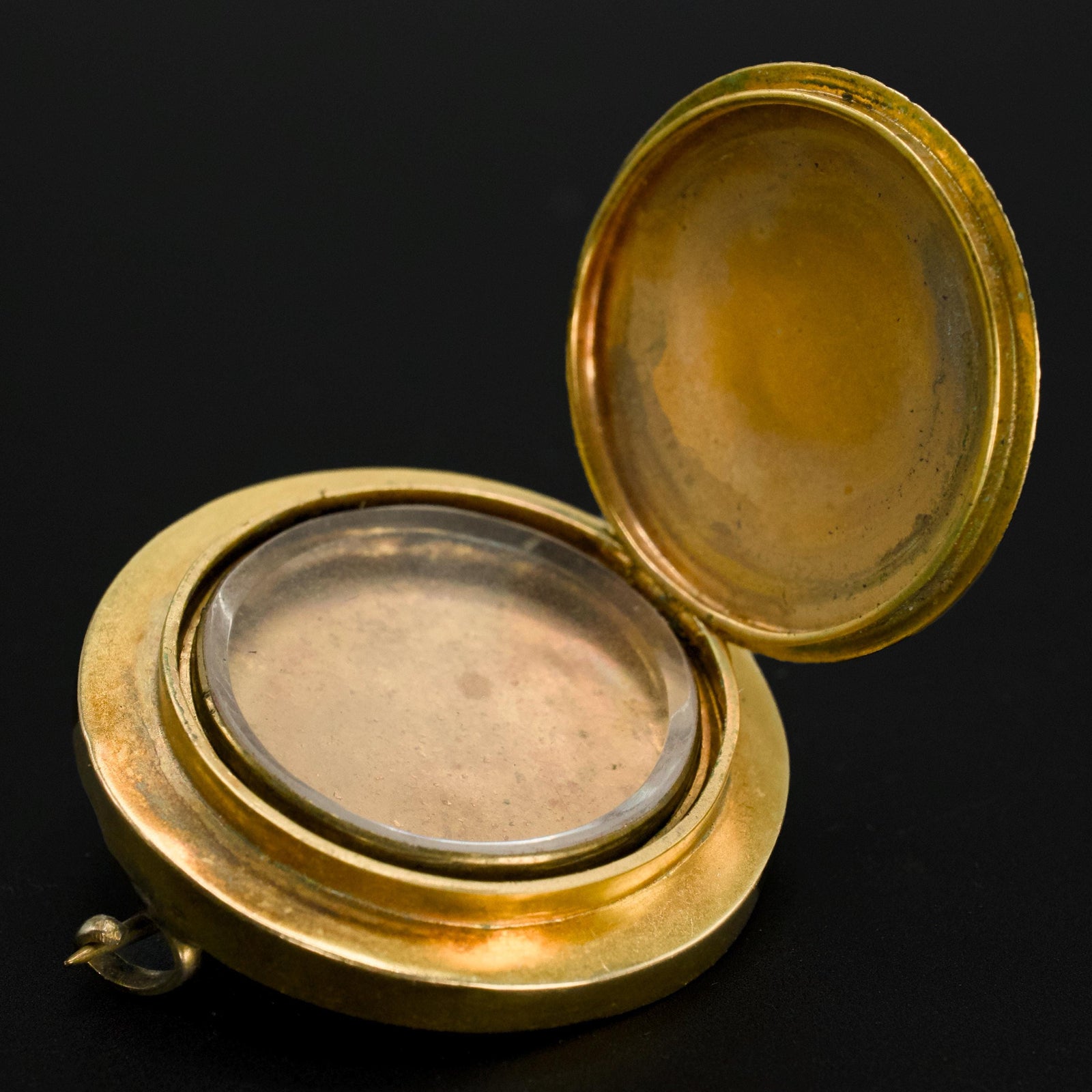 Victorian Gold Plated Silver and Black Enamel Lotus Locket Brooch