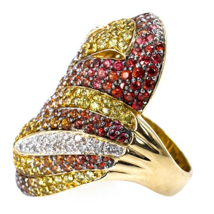 Elongated Swirl Ring with Multicolored Sapphires and Diamonds