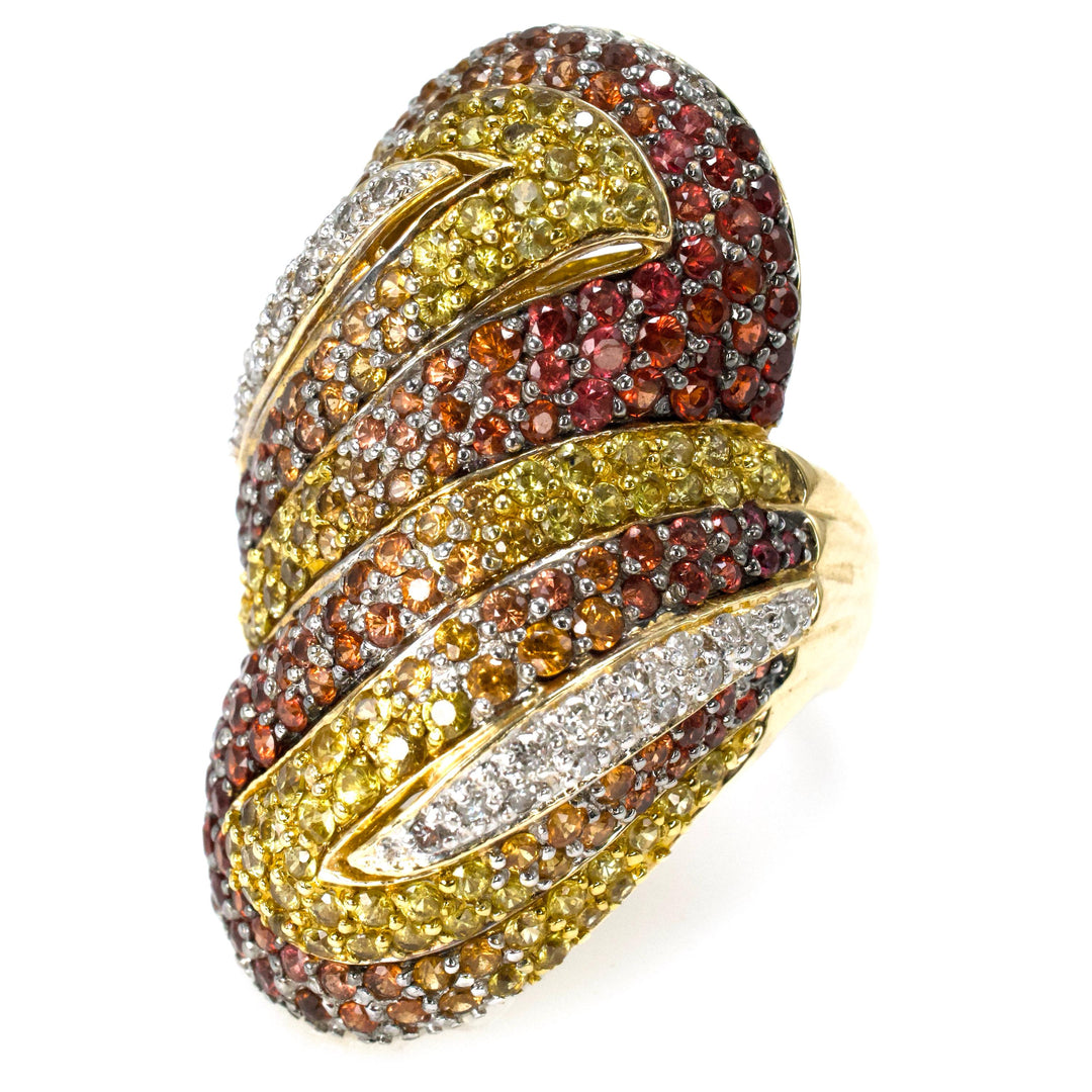 Elongated Swirl Ring with Multicolored Sapphires and Diamonds