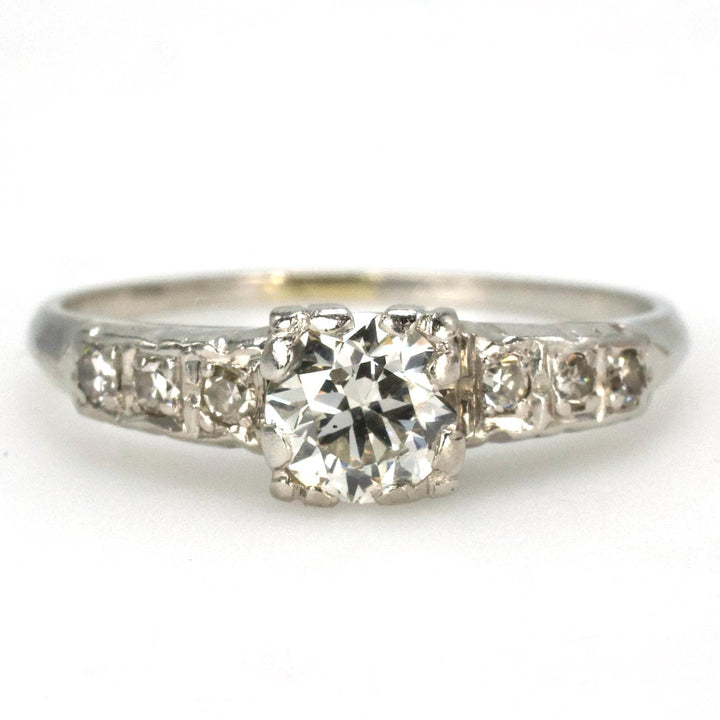 Estate 0.40 Carat Transition Cut Diamond Accented Platinum Solitaire