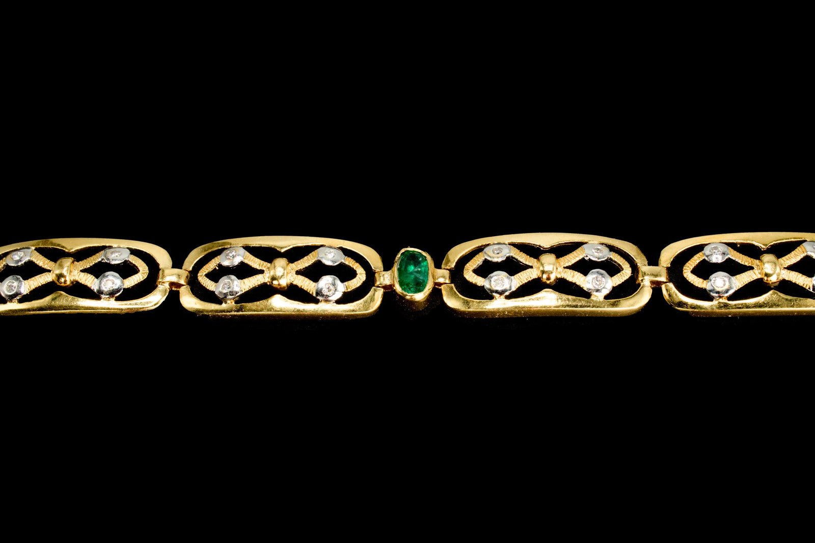 Estate 18K Yellow Gold Emerald and Diamond Link Bracelet