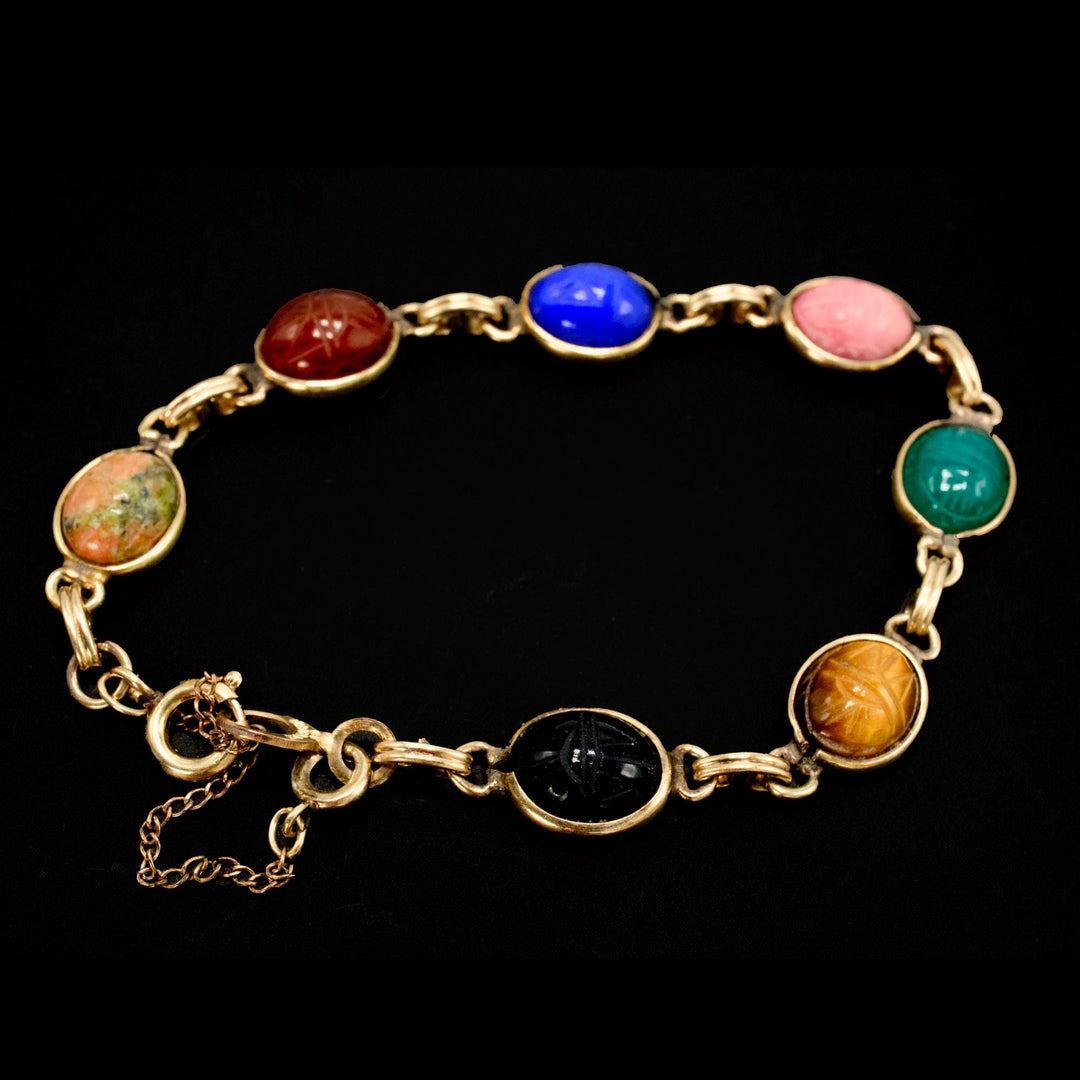 Vintage Victorian Style Gold Filled Semiprecious Scarab Bracelet