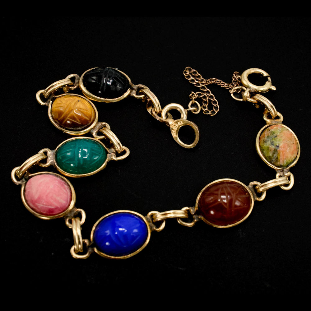 Vintage Victorian Style Gold Filled Semiprecious Scarab Bracelet