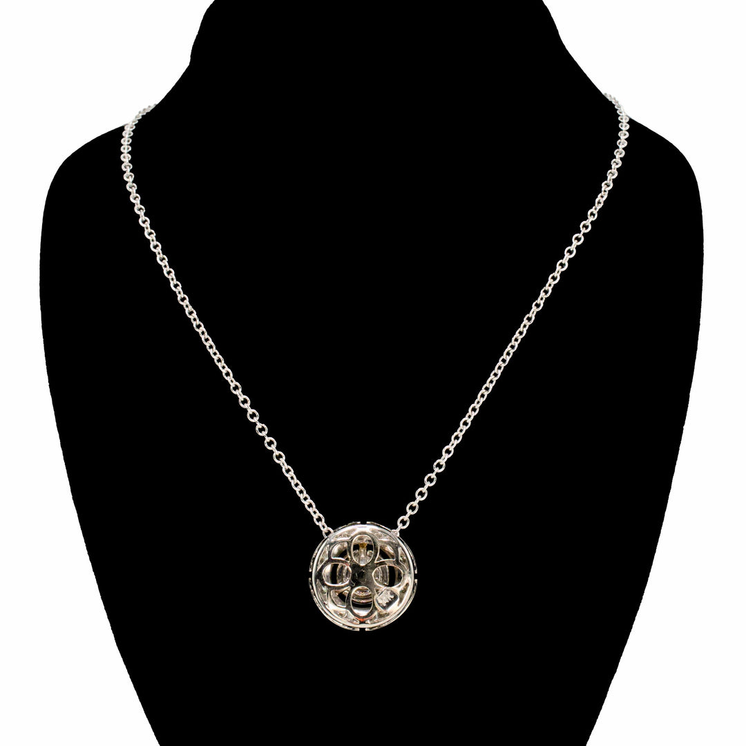 Estate Diamond Halo Disc Pendant Necklace on 18" White Gold Chain