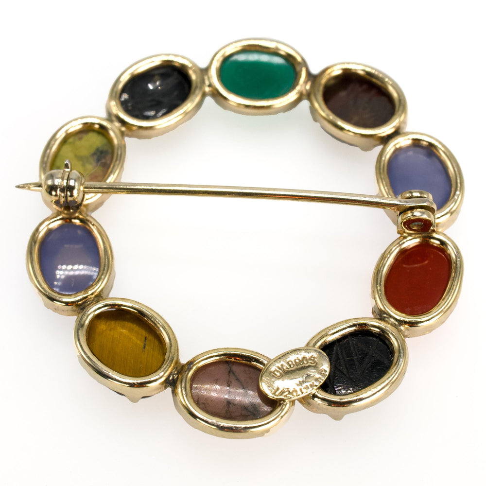 Vintage Circular Semi-Precious and Gold Filled Scarab Brooch