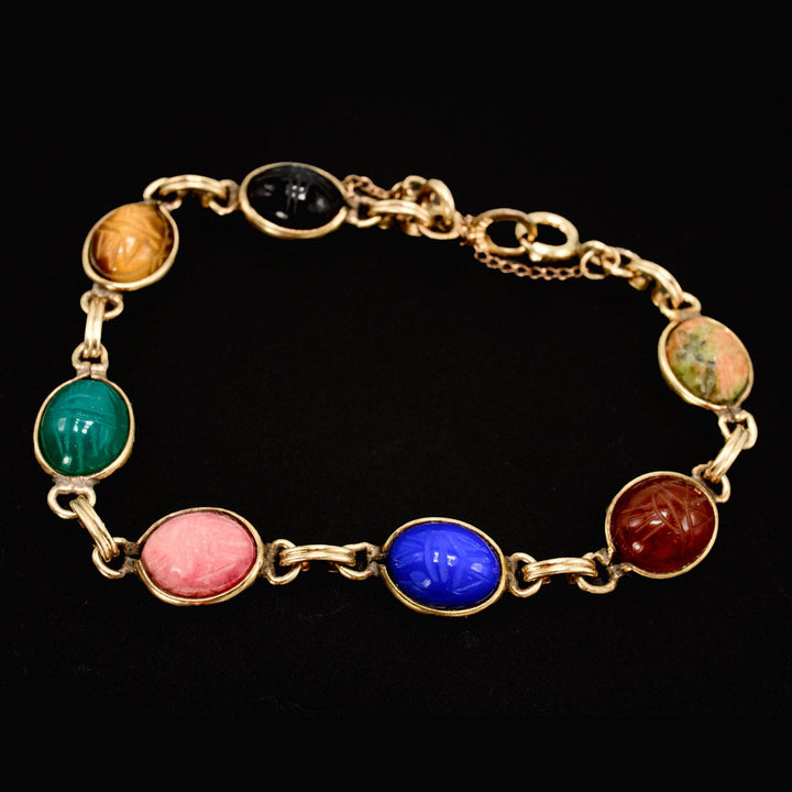 Vintage Victorian Style Gold Filled Semiprecious Scarab Bracelet