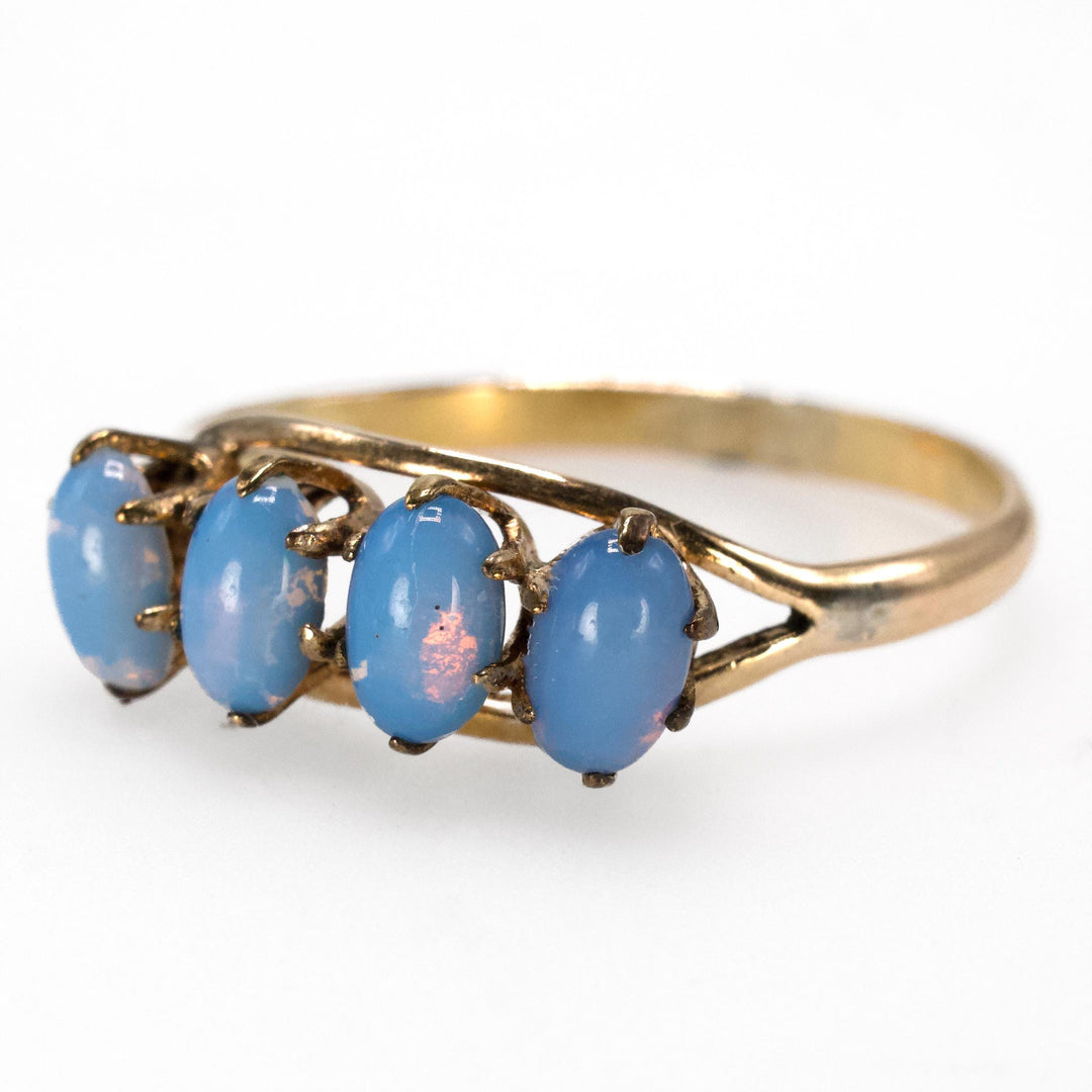 Victorian Yellow Gold Ring with 4 Oval Blue Opals